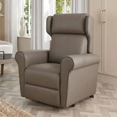 Vionna dual motor riser recliner chair with rolled arms and high back, designed for living rooms, front view.