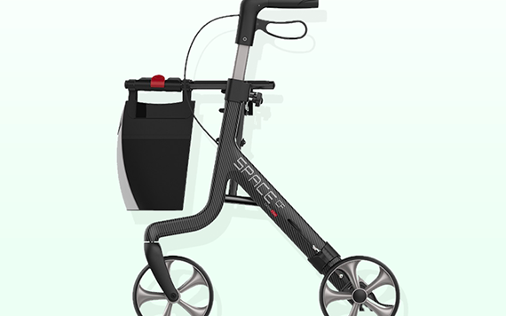 Carbon Fibre Rollator on a green background