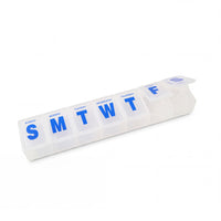 Able2 7 Day Extra Large Pill Box with seven compartments and one open lid, top-down view.