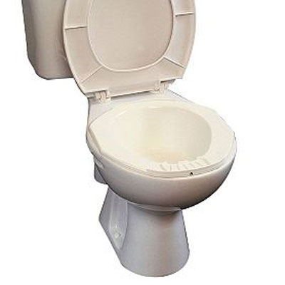 Homecraft Portable Bidet with lid and seat raised, plain background, front view.