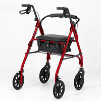 Days 100 Series Lightweight Four Wheeled Rollator - Red