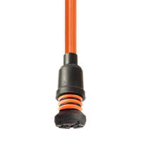 Flexyfoot Comfort Grip Open Cuff Crutches with black grip and Flexyfoot ferrule, side view on white background.