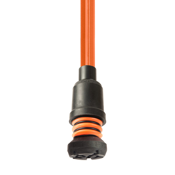 Flexyfoot Comfort Grip Open Cuff Crutches with black grip and Flexyfoot ferrule, side view on white background.