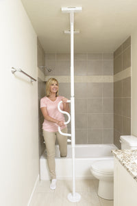 Security Pole and Curved Grab Bar - White