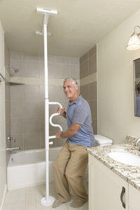 Security Pole and Curved Grab Bar - White