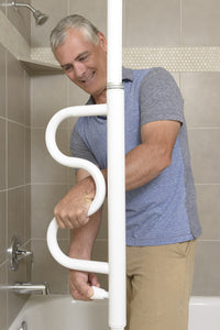Security Pole and Curved Grab Bar - White