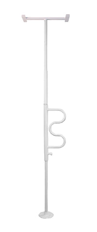 Security Pole and Curved Grab Bar - White