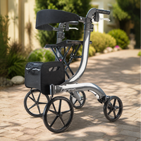 Integrity Leo Premium Rollator with large wheels and seat on a paved path outdoors, side view.