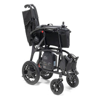 Drive AeroCarbon Powerchair lightweight carbon fibre folding electric wheelchair with large rear wheels and joystick control, side view.