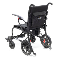 Drive AeroCarbon Powerchair, foldable and lightweight with storage pouch and large rear wheels, rear view.