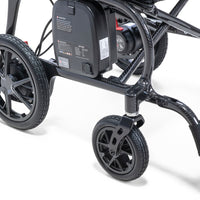 Drive AeroCarbon Powerchair with wheels and battery compartment, lightweight folding electric wheelchair, close-up view.