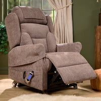 Monterey Royale five motor wide riser recliner chair with lumbar support and remote, front view.