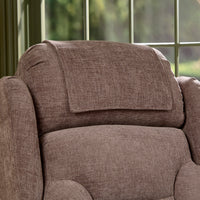 Motion Healthcare Monterey Royale Five Motor Wide Riser Recliner Chair by a window with greenery outside, close-up.