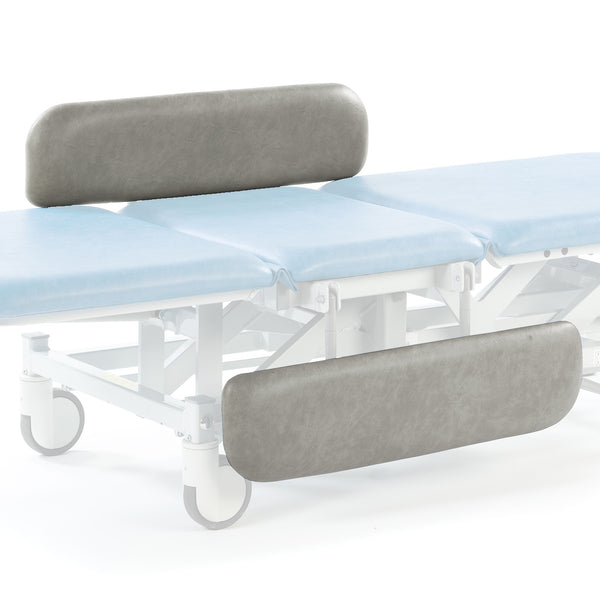 Light grey SEERS Medical electric therapy hygiene table with height adjustment, shown from side view.