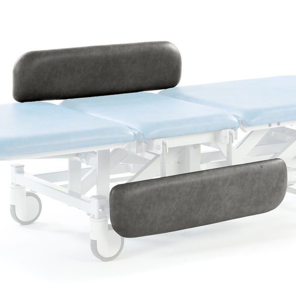 SEERS Medical Electric Therapy Hygiene Table in dark grey with padded black side rails and height adjustment, side view.