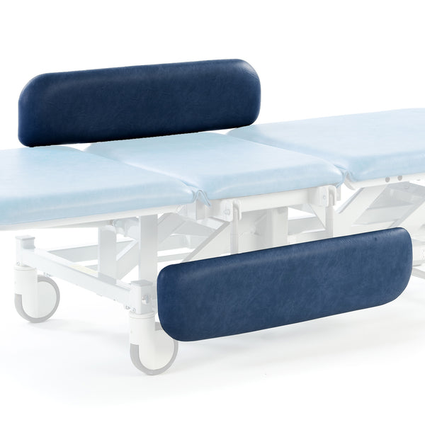 SEERS Medical hydraulic therapy hygiene table in dark blue, shown from a side angle.