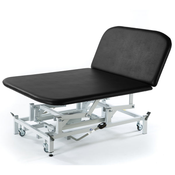 SEERS Medical Hydraulic Therapy Bobath Couch with adjustable backrest and mobile metal frame, side view.