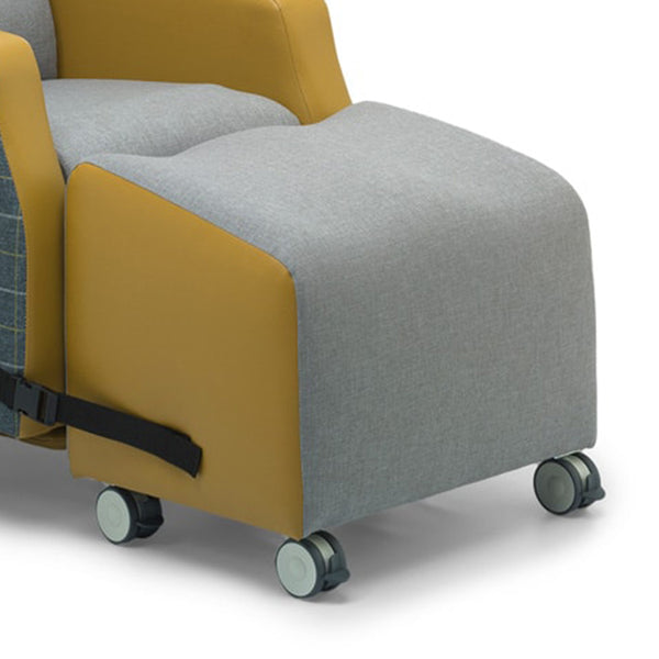 Harlem Porter Express Chair with ottoman on wheels, Repose Seating, front view.