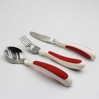 NRS Kura Care Adult Cutlery Set with ergonomic, easy-grip handles for adults on a white surface, top view.