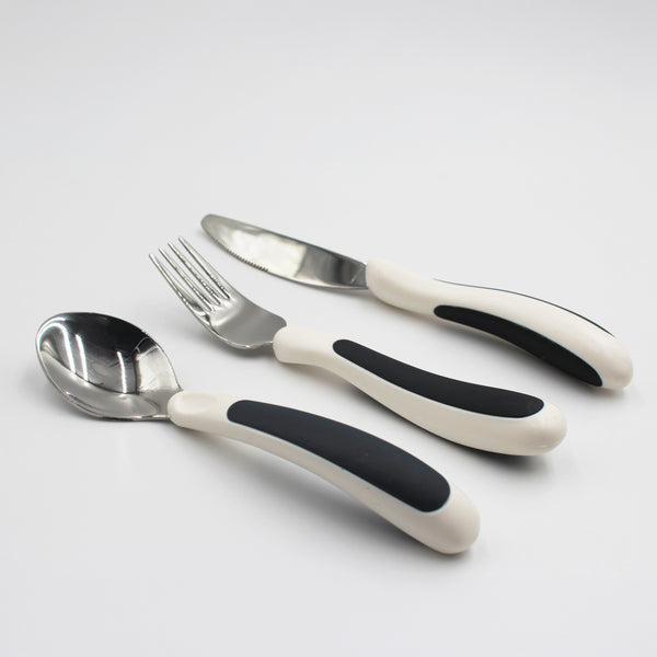 NRS Kura Care Adult Cutlery Set with ergonomic handles, designed for easy grip, shown on a white background, top view.