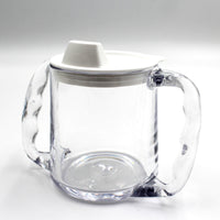 Homecraft Caring Mug with angled handles and spouted lid, shown on a plain background, front view.