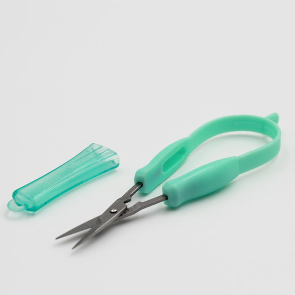 Easi-Grip Mini Easi-Grip Scissors with stainless steel blades and protective cover, white background, front view.