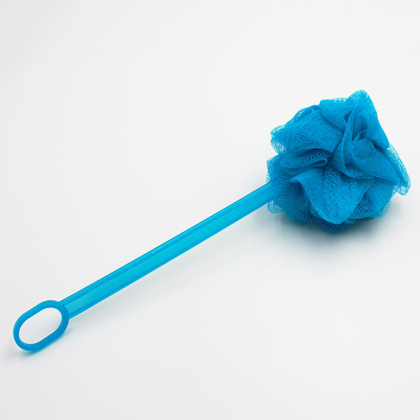 Homecraft long handled net sponge for reaching and washing the back, side view.