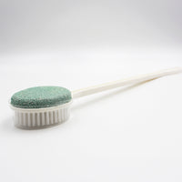 Helping Hand Foot Scrub Brush With Pumice, handle and bristles with pumice top, plain background, front view.