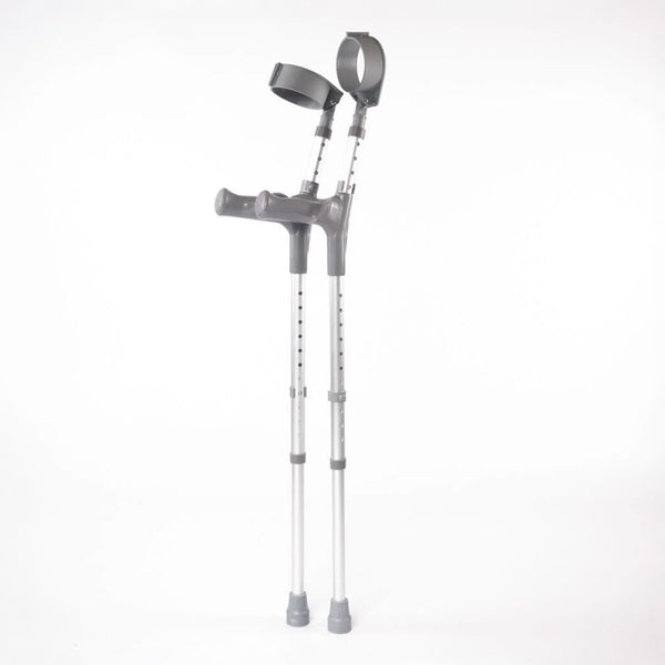 Coopers Adjustable Comfort Grip Crutches with handles and cuffs, shown upright on a white background, front view.