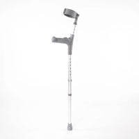 Coopers Adjustable Comfort Grip Crutch, single, with handle and cuff, standing upright on white background, front view.