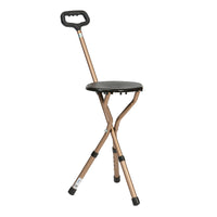 Drive adjustable walking stick seat with a folding tripod design, front view.