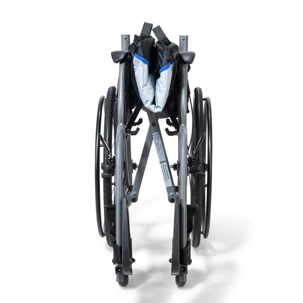 Drive Aero Mg Self Propel Wheelchair folded in half to show compact, lightweight design front view.
