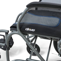 Drive Aero Mg Transit Wheelchair with mesh backrest and lightweight frame, close-up.