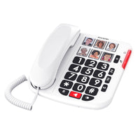 Alcatel TMax 10+ corded phone with large buttons and photo memory keys, front view.