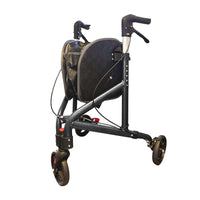 Urathon Alto lightweight 3 wheel rollator with hand brakes, storage bag and sturdy frame, white background, front view.