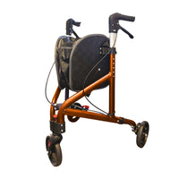 Urathon Alto lightweight 3 wheel rollator with hand brakes and front pouch, mobility aid, side view.