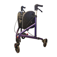 Urathon Alto lightweight 3 wheel rollator with aluminium frame and black bag, mobility aid, front view.