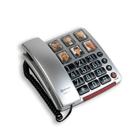 Amplicomms BigTel 40 Plus corded phone with large buttons and six photo memory keys above the keypad, front view.