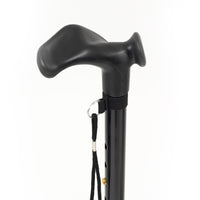 Drive Anatomic Grip Right Handed walking stick with folding aluminium shaft, ergonomic handle and wrist strap, close-up view.