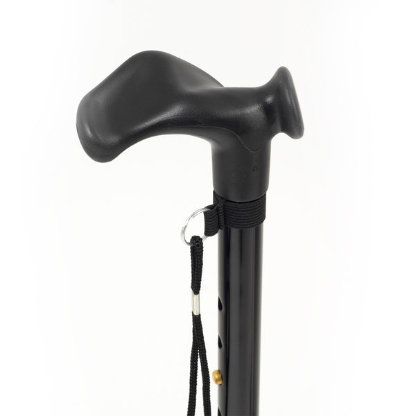 Drive Anatomic Grip Right Handed walking stick with folding aluminium shaft, ergonomic handle and wrist strap, close-up view.