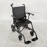 Urathon Velora Carbon Fibre Powerchair with joystick, padded seat and footrests on a white background, front view.