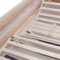 Sidhil Bradshaw Mesh Cradle bed frame with upholstery, wooden slats and mesh under side rails, close-up.