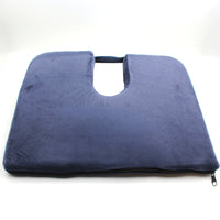 Drive Coccyx Cushion with U-shaped cutout and zipper for pressure relief on a white background, angled view.