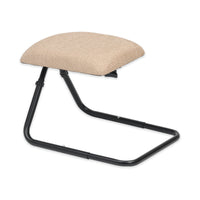 Adjustable foot stool with padded seat and metal frame, height adjustment dial visible, front angle.