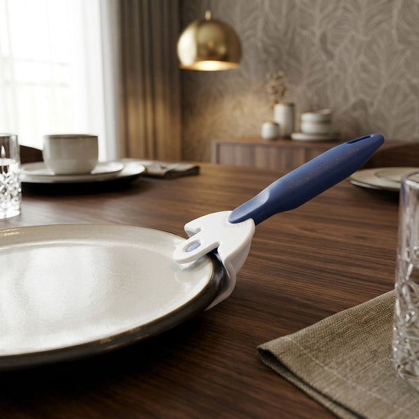 Buckingham Coolhand Plate Gripper for steadying plates on a table, adaptive design, side view.