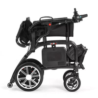 Dash Rehab Dash Carbon Pro Plus Powerchair with wheels, joystick and sturdy frame on white background, front angle.