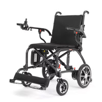 Dash Rehab Dash Carbon Pro Plus Powerchair with joystick armrest control and large rear wheels, side view.