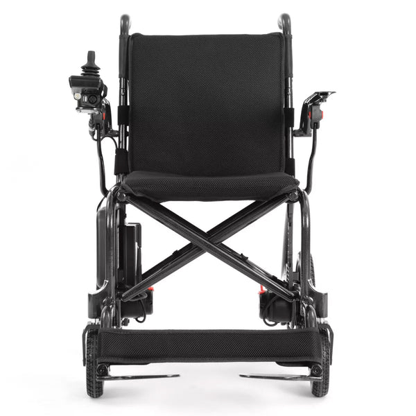 Dash Rehab Dash Carbon Pro Plus Powerchair with joystick, lightweight design, front view.