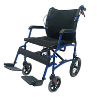 Dash Rehab Dash Express Pro Wheelchair with folding backrest, armrests and footrests, black seat, side view.