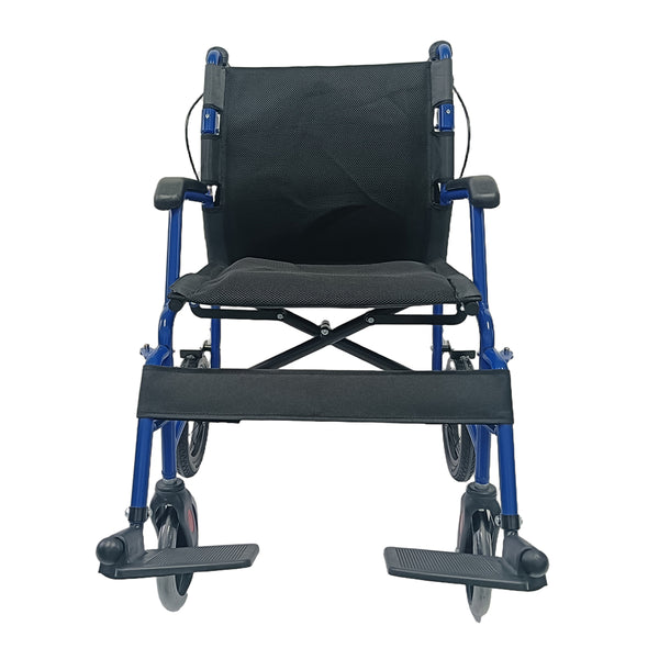 Dash Rehab Dash Express Pro Wheelchair with compact lightweight design, footrests and folding backrest, side view.